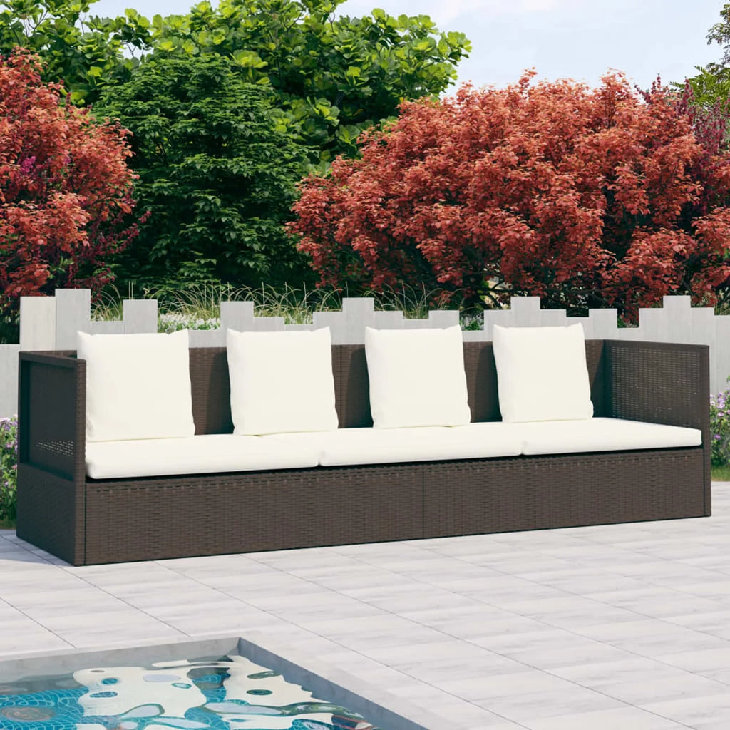 Outdoor Bed with Cushion Pillows Poly Rattan Brown F192933