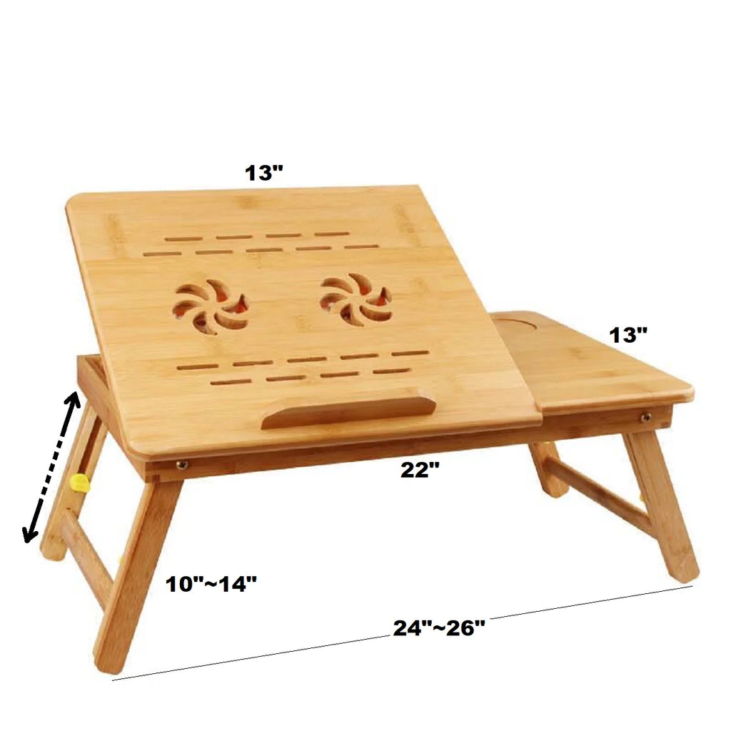 Bamboo Laptop Desk Table with Cooling Fan and Drawer X1300