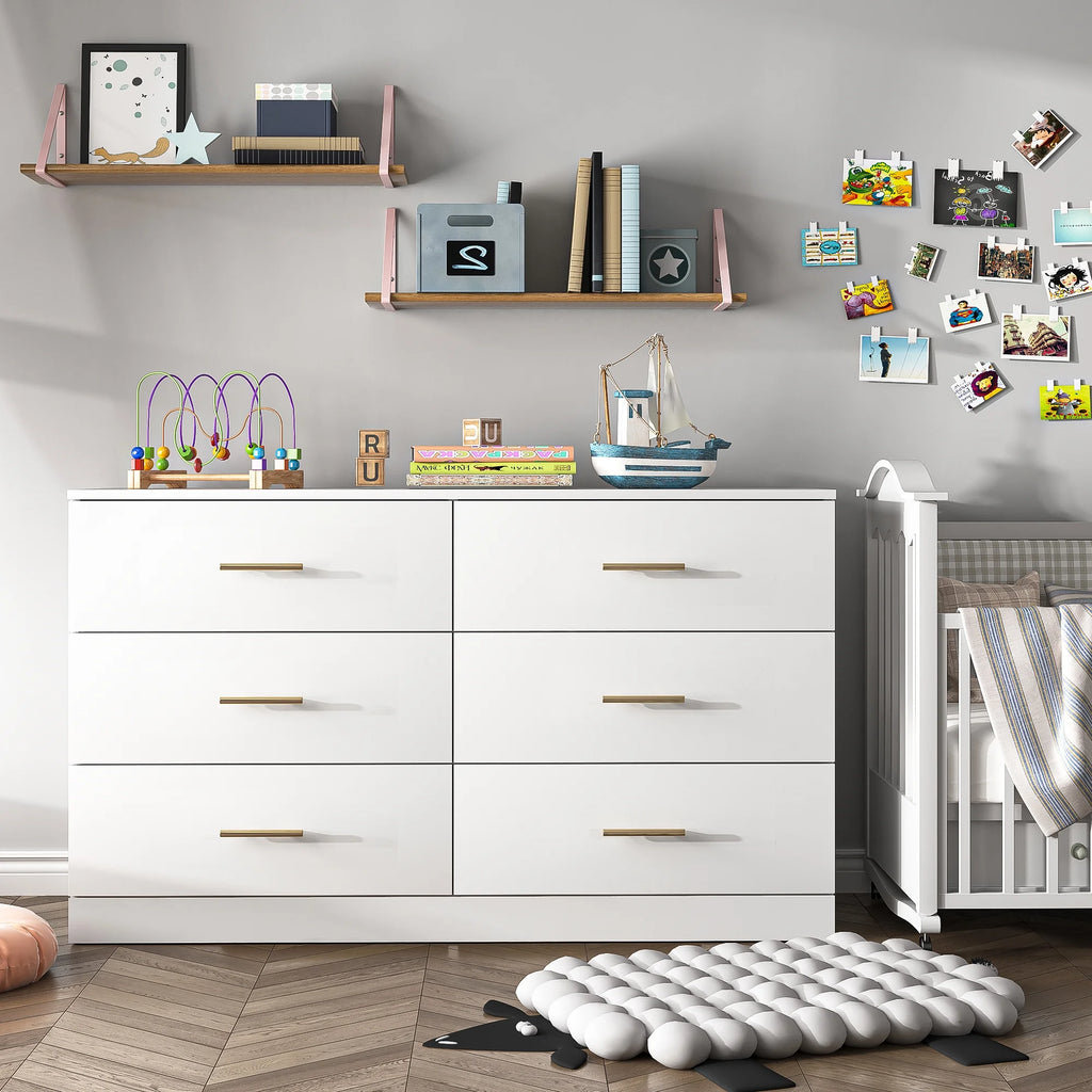 White Wood 6 Drawer Dresser I2920