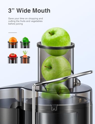 800W Centrifugal Juicer Extractor with Wide Mouth 3” Feed Chute, Stainless Steel, Black D2698