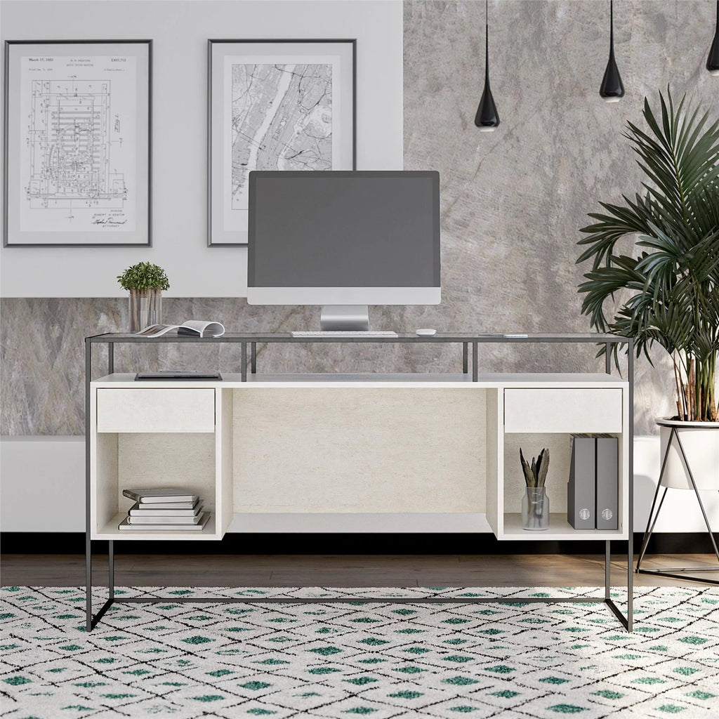 Modern Desk with 2 Drawers and Storage H439