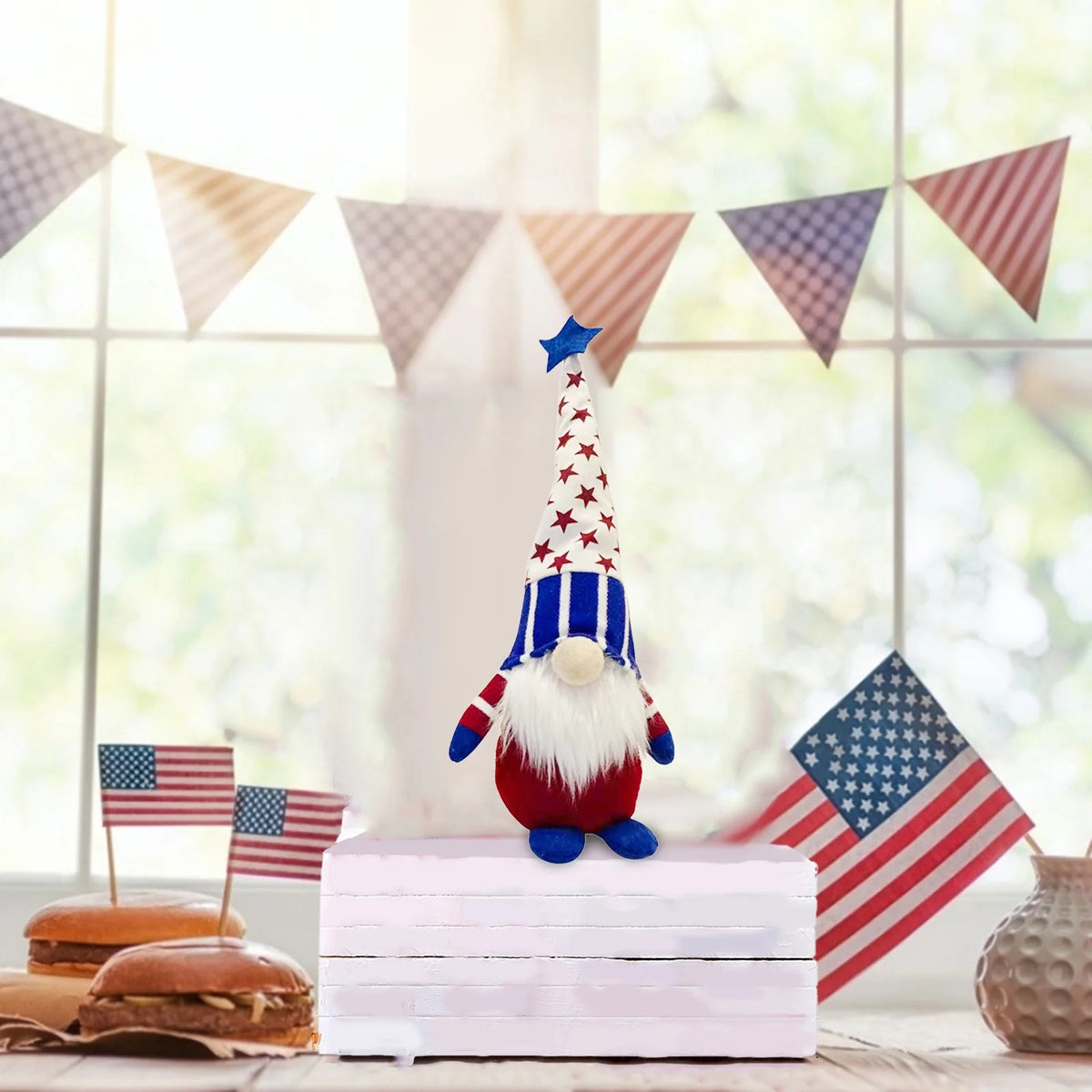 Patriotic 5th of July Gnome, American Independence Day Gnomes, Birth Announcement Memorial Day Elf Dwarf, Scandinavian Ornaments Handmade Plush Doll Stars & Stripes Gnome Home Decorations G148