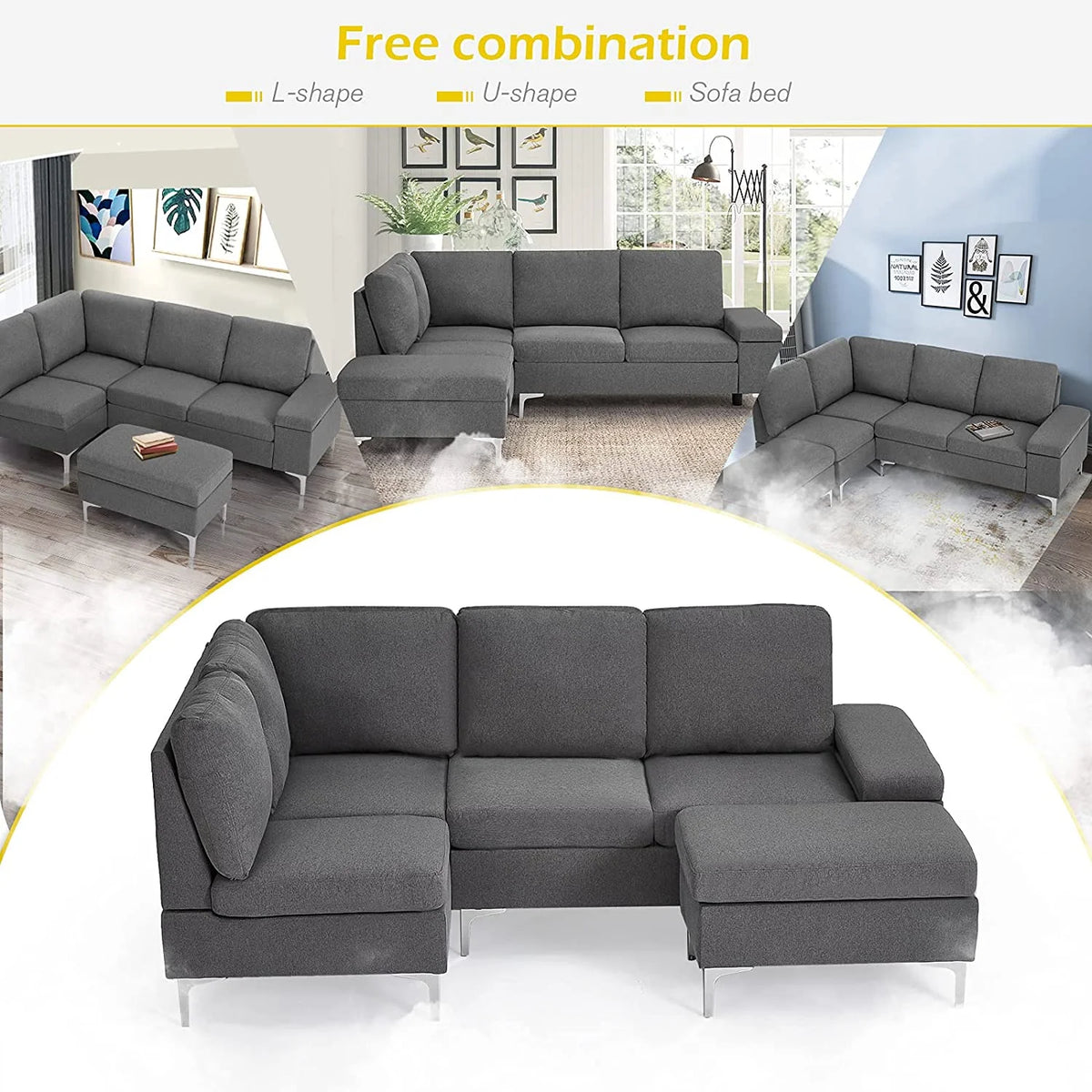 Gray Sectional Sofa with Armrest Storage L131781