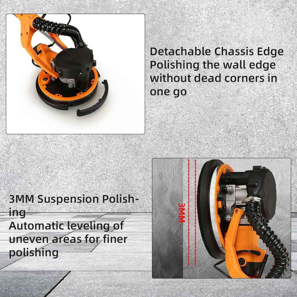 1390W Electric Drywall Sander with Vacuum, 13ft Cord, Auto Dust Collection F115828