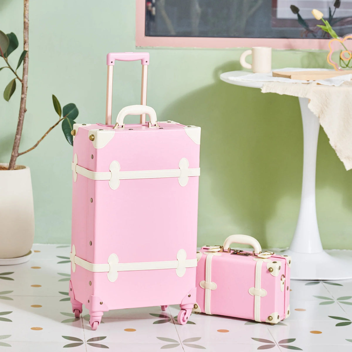 Vintage Hard Shell Suitcase Set with Spinner Wheels TSA Lock and Carry On Briefcase R48073