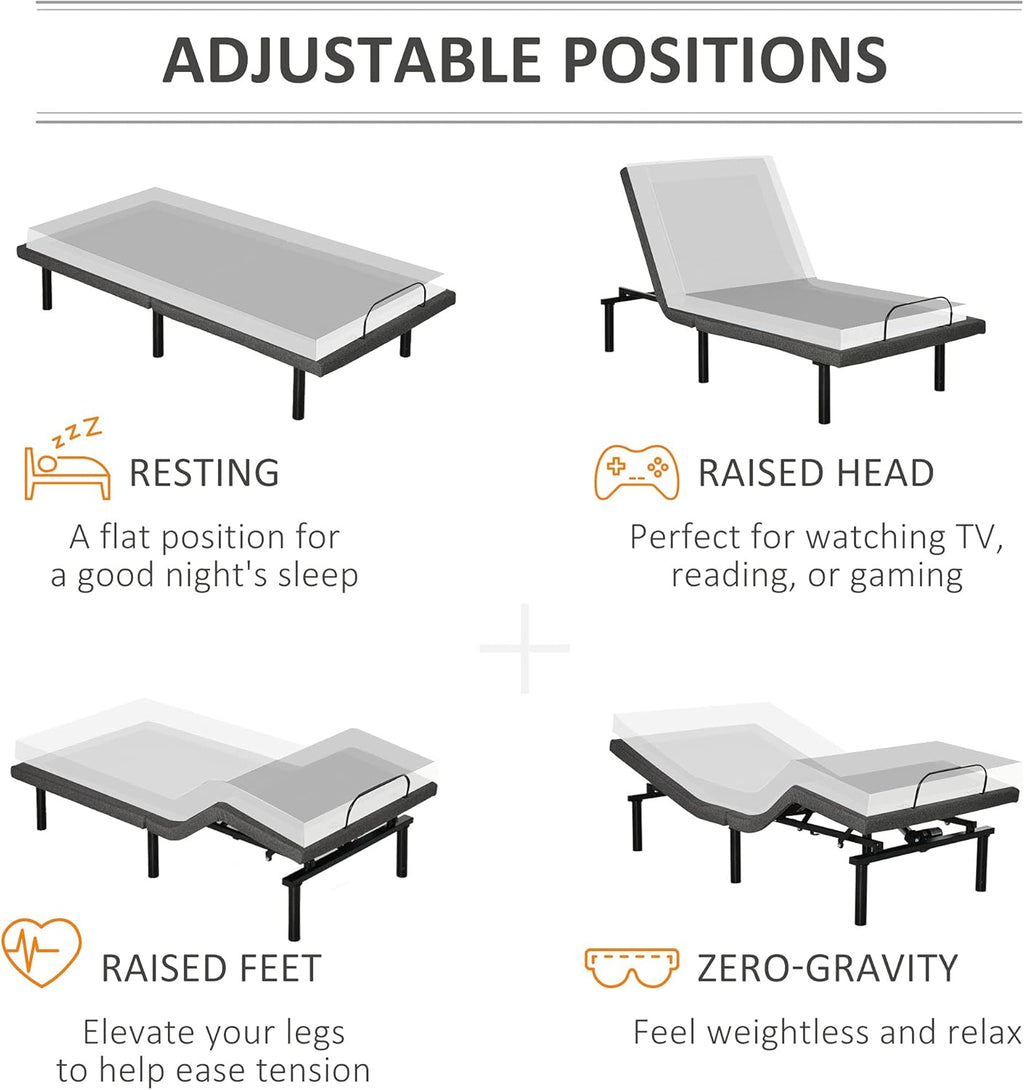 Gray Twin XL Adjustable Bed Frame with Wireless Remote H508842