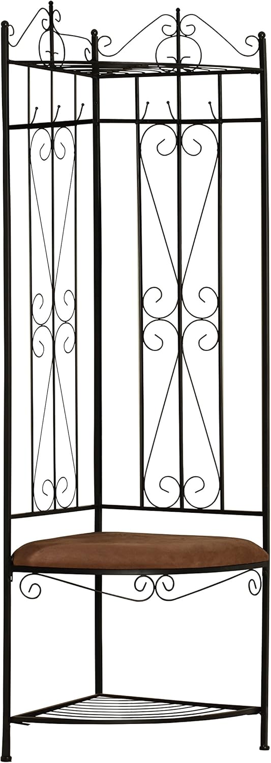 Black/Brown 6 Hook Corner Hall Tree with Bench & Shoe Storage H56781