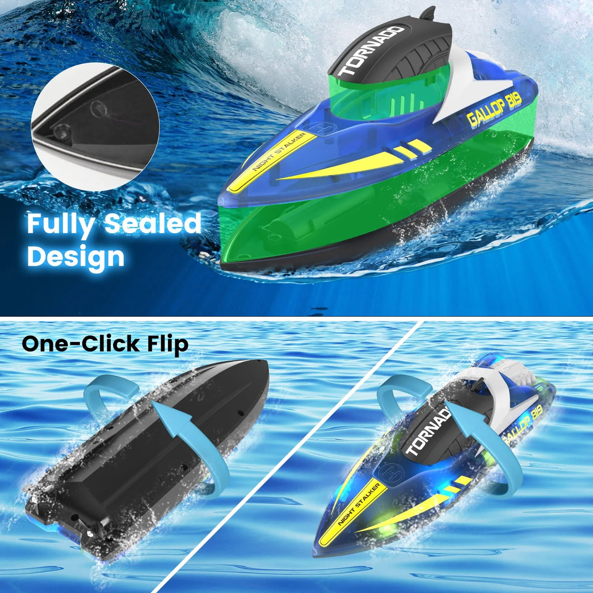Remote Control Boat with LED Lights, 2 Rechargeable Battery D3268