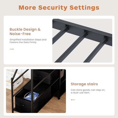 Black Full Size Loft Bed with L-Shaped Desk and Stairs X1305