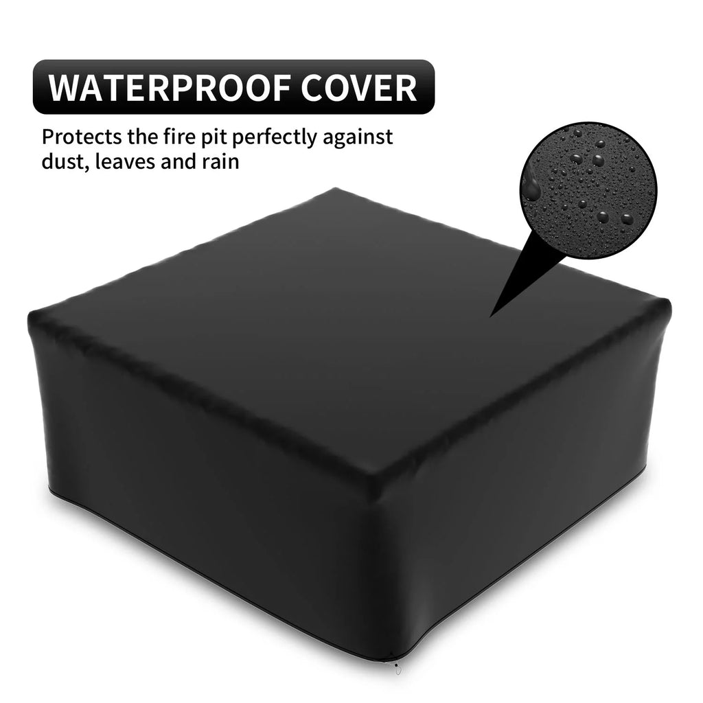 32 Square Metal Fire Pit with Cover and Poker, Black N463907
