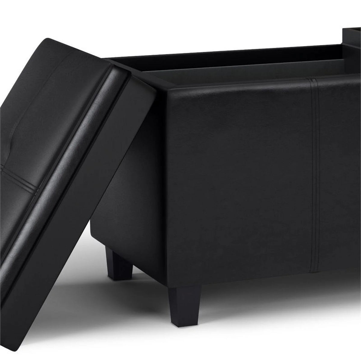 Midnight Black Faux Leather Storage Ottoman W516168