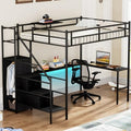 Black Full Size Loft Bed with L-Shaped Desk and Stairs X1305