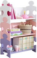 Wooden Puzzle Piece Bookcase with Three Shelves, Pastel F639948