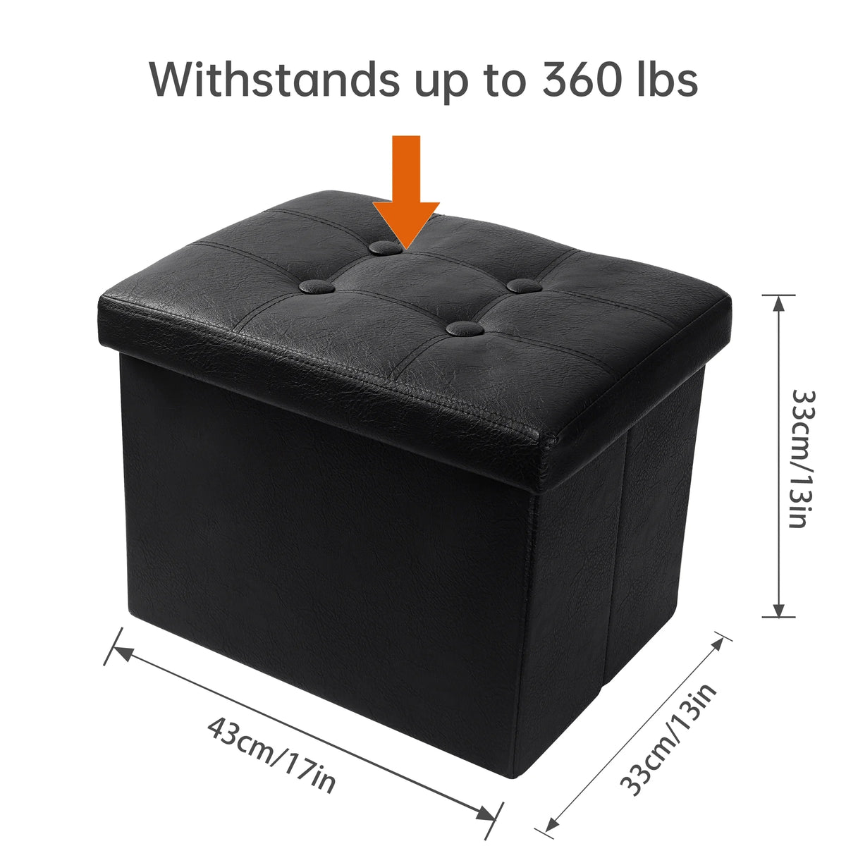 Black Folding Storage Ottoman with Padded Seat 17IN P492177