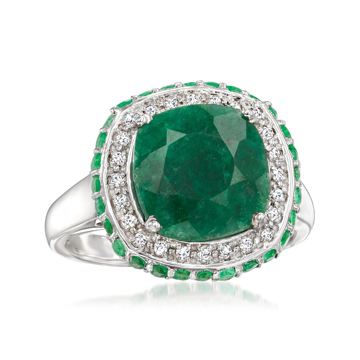 Emerald and White Topaz Ring in Sterling Silver Q414