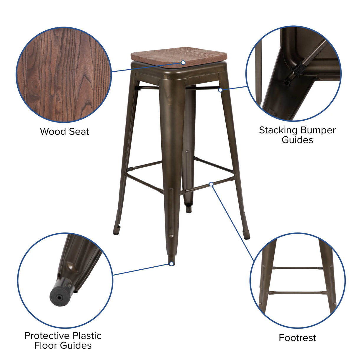 Set of Four 30 Inch Green Metal Backless Bar Stools H183