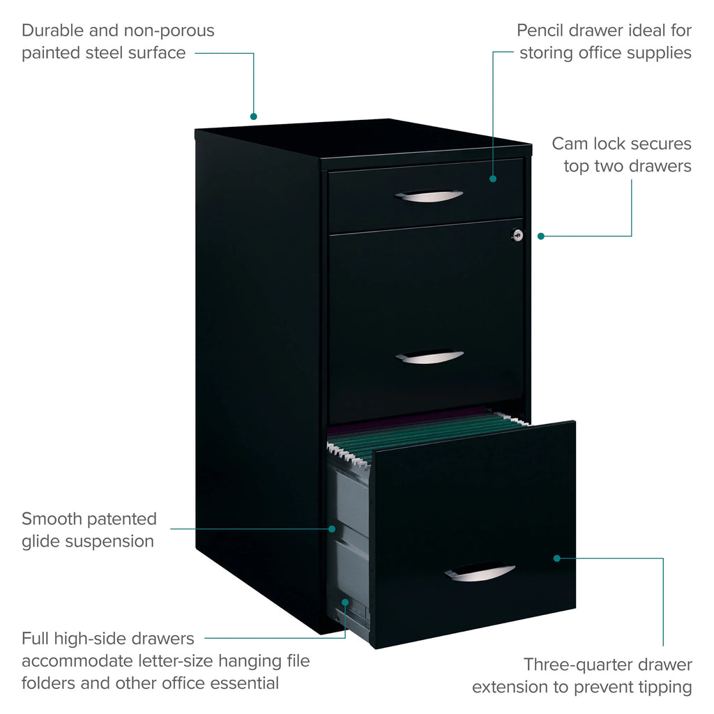 3 Drawer Letter Width Vertical File Cabinet with Pencil Drawer, Black A205681