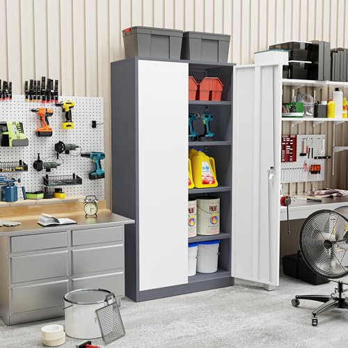 72" Black Lockable Metal Storage Cabinet with 4 Adjustable Shelves Z629