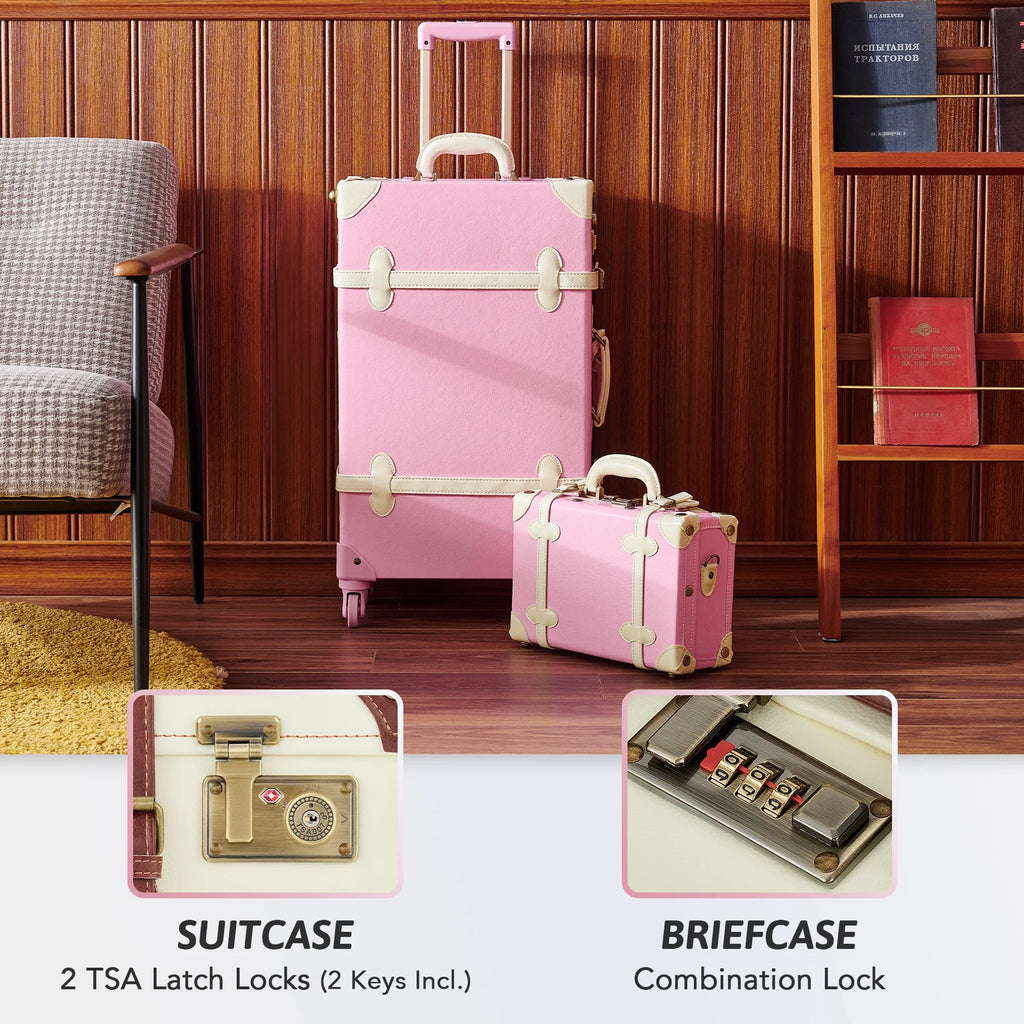 Vintage Hard Shell Suitcase Set with Spinner Wheels TSA Lock and Carry On Briefcase R48073