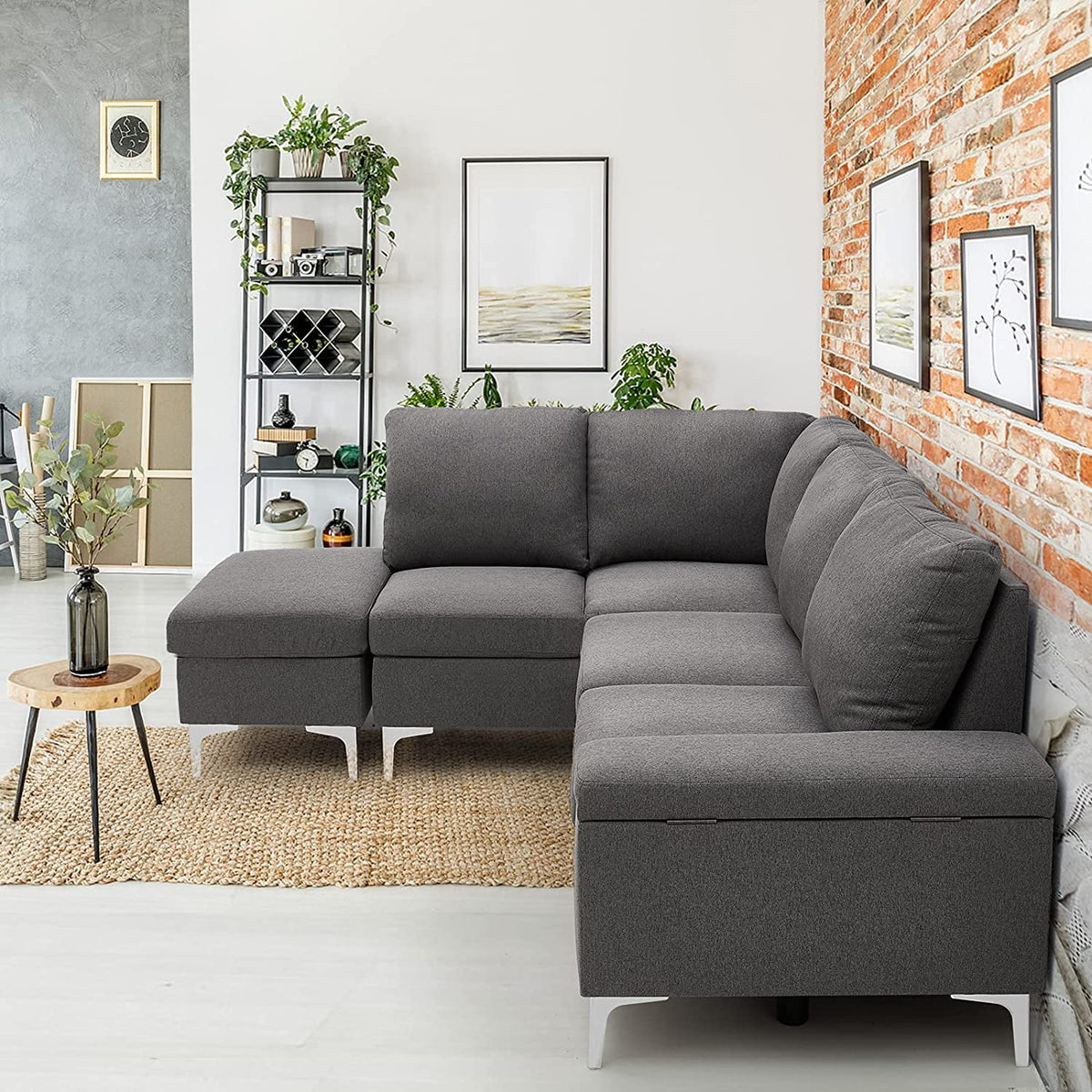 Gray Sectional Sofa with Armrest Storage L131781