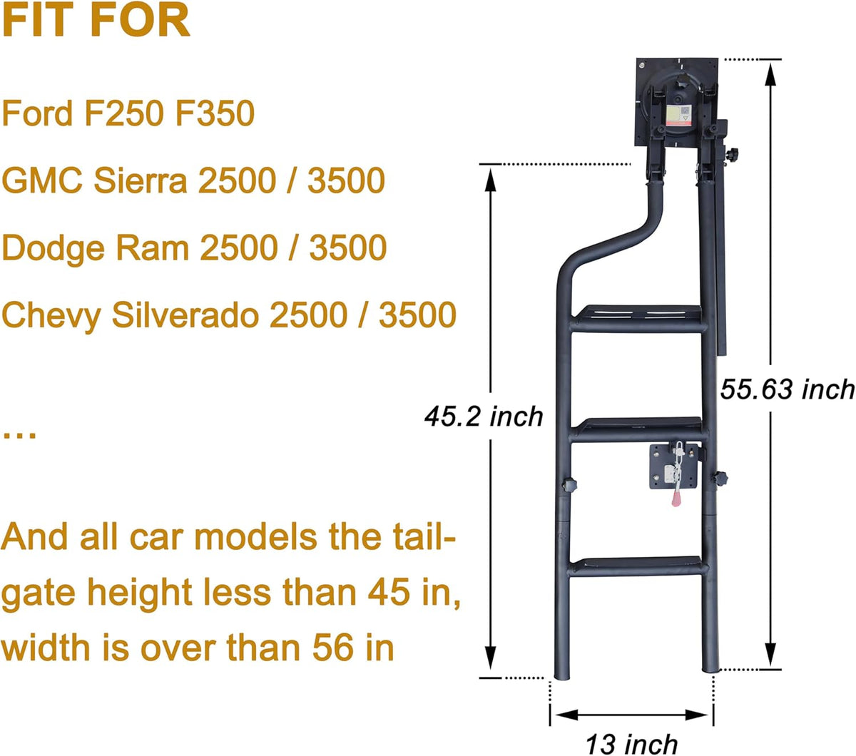 45" Foldable Pickup Truck Tailgate Ladder with Grab Handle, Heavy Duty Folding Tailgate Step Ladder I7366
