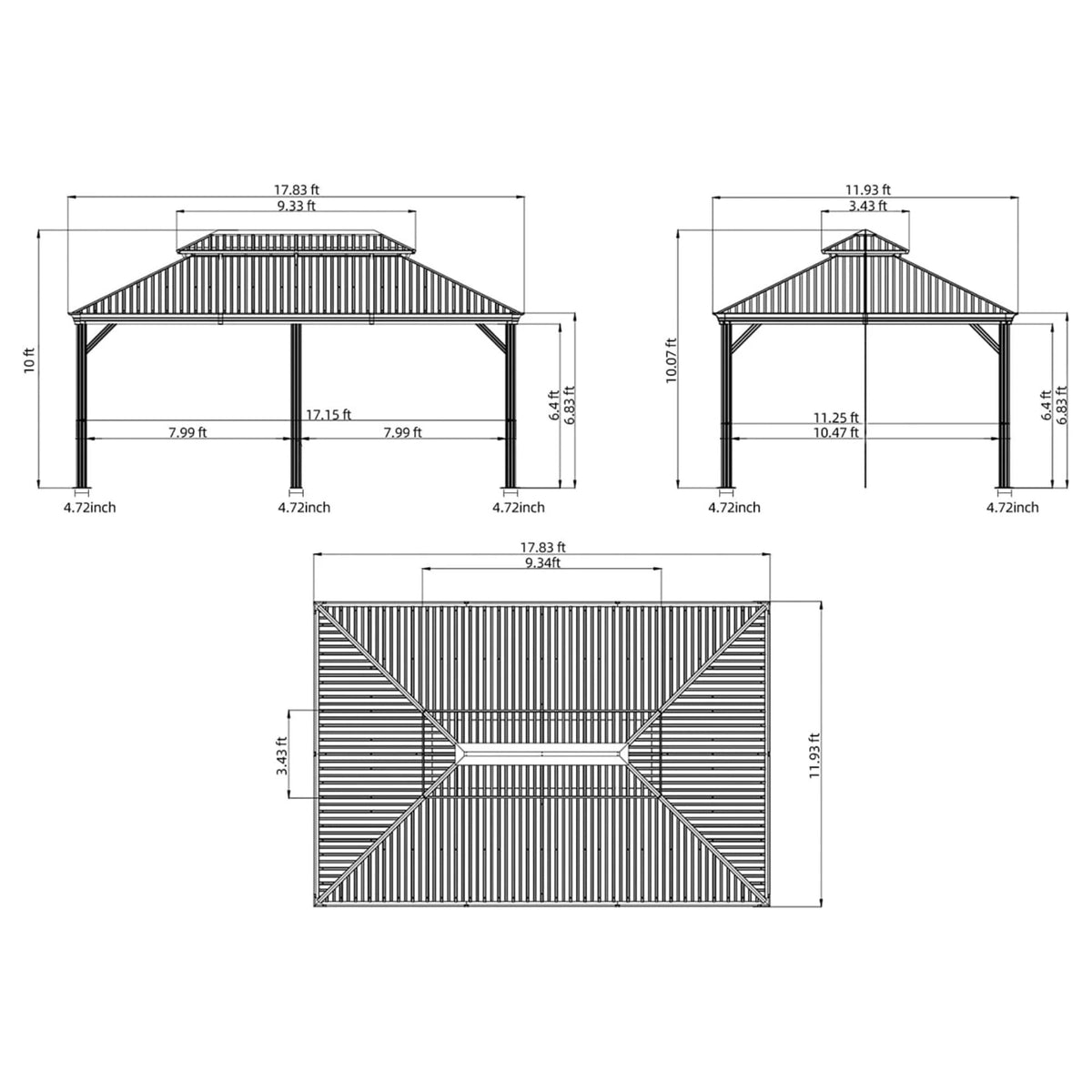 18ft x 12ft Outdoor Metal Gazebo with Bug Netting D7987
