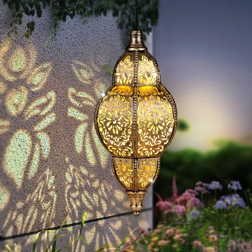 Hanging Solar Lantern Outdoor Decor, Waterproof Metal LED Lanterns O431972