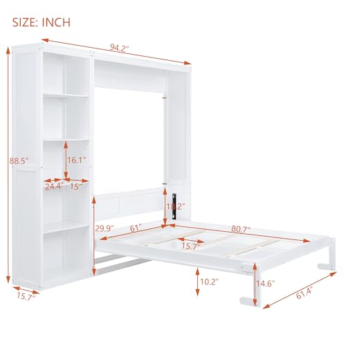 White Full Size Murphy Bed with Storage Shelves I93290