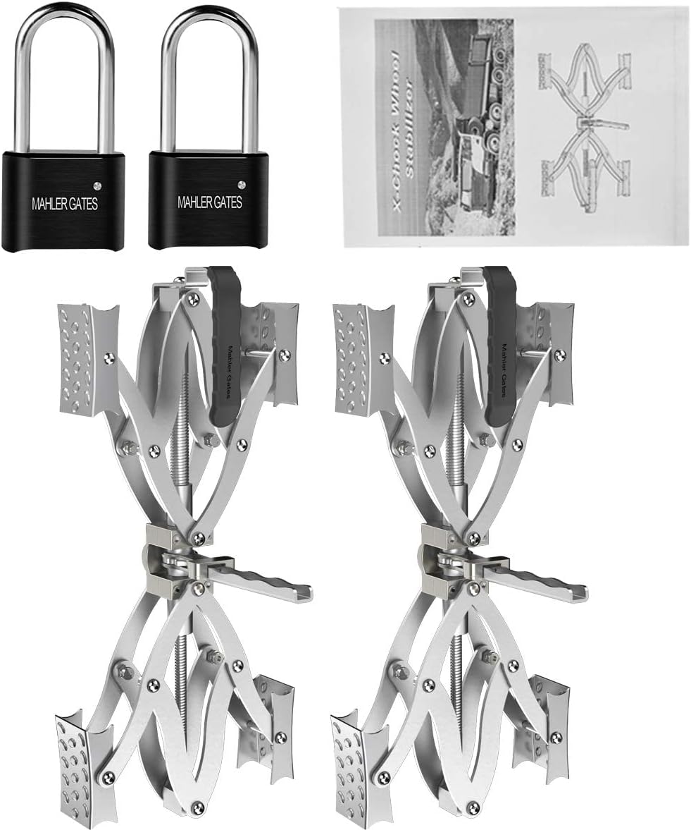 2 Sets X-Shape Wheel Chocks with Integrated Wrench and Anti-Theft Code Lock B8239