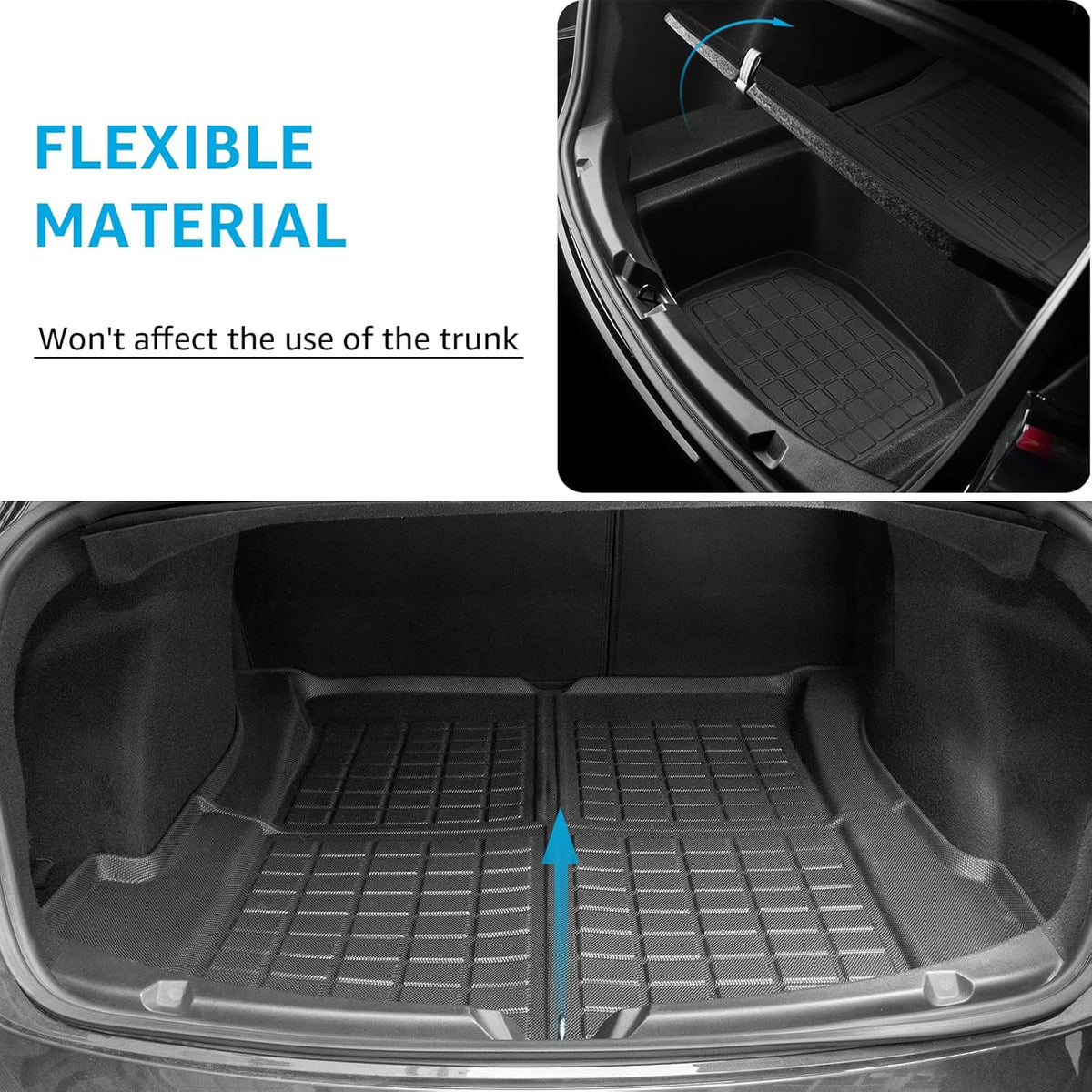 Tesla Model 3 Floor Mats TPE Full Set All Weather Waterproof Front Rear Cargo Liner J7870