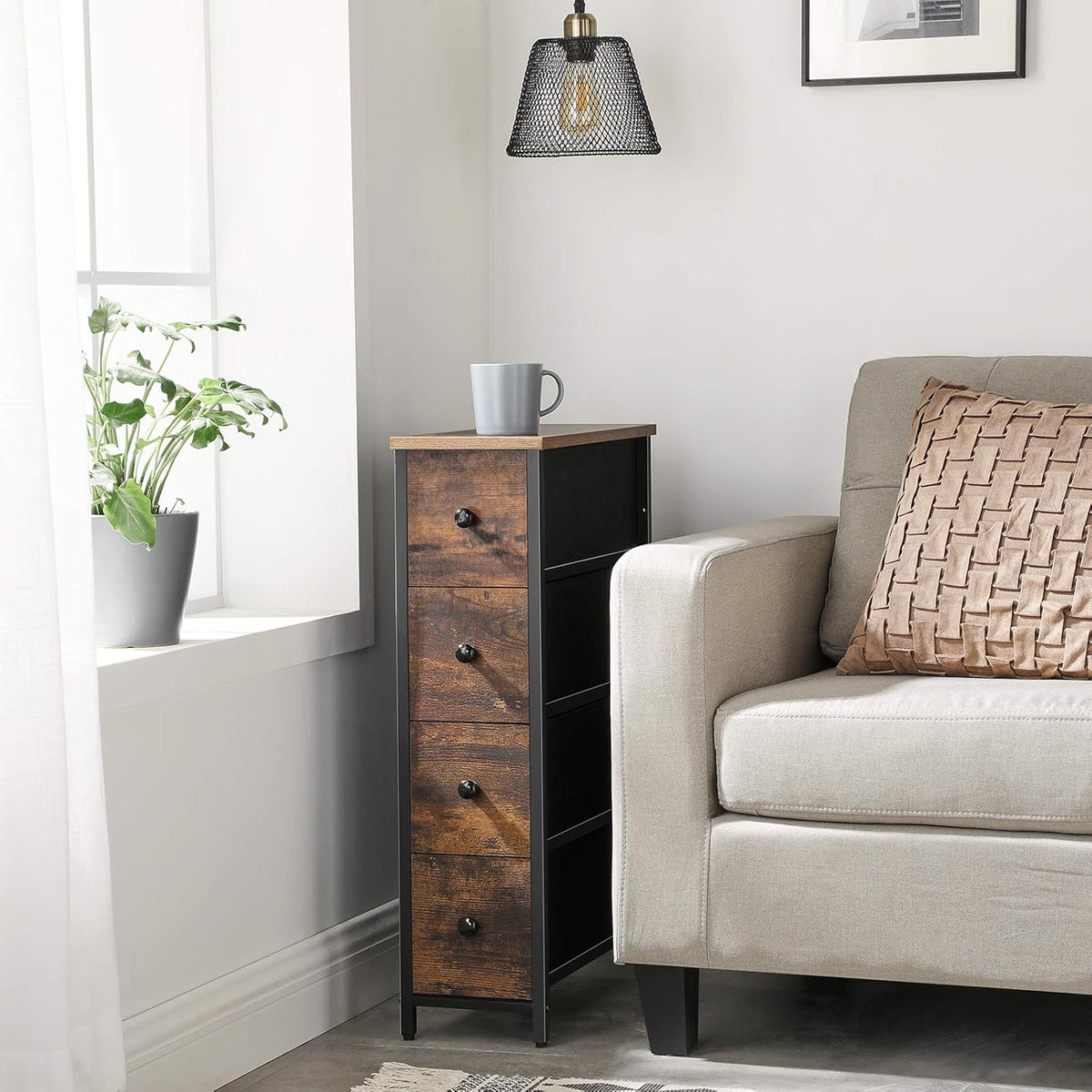 Narrow 4 Fabric Drawer Dresser with Metal Frame H341