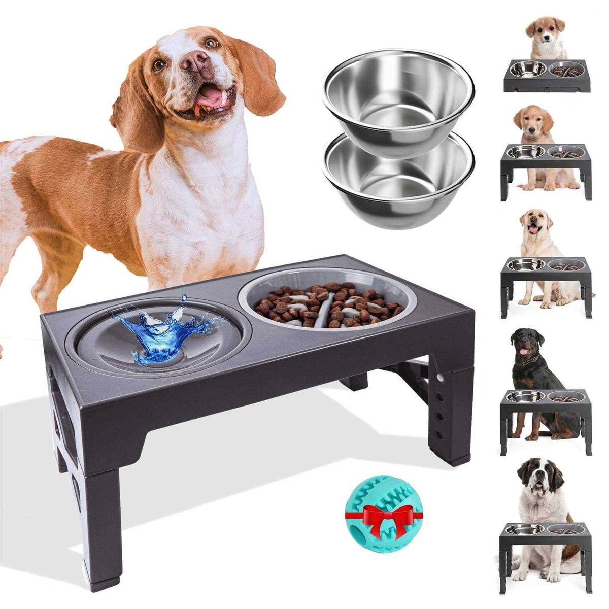 Elevated Slow Feeder Dog Bowls Set with 5 Adjustable Heights H74914