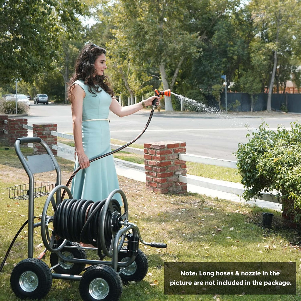 Industrial Hose Reel Cart with 4 Solid Wheels, 250-Feet Capacity G7200