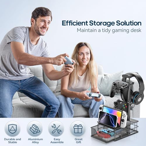 Aluminum Headphone Stand with Drawer and Cable Organizer O49795