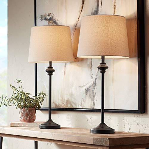 Set of 2 Dark Bronze Brown Metal Table Lamps Y58212