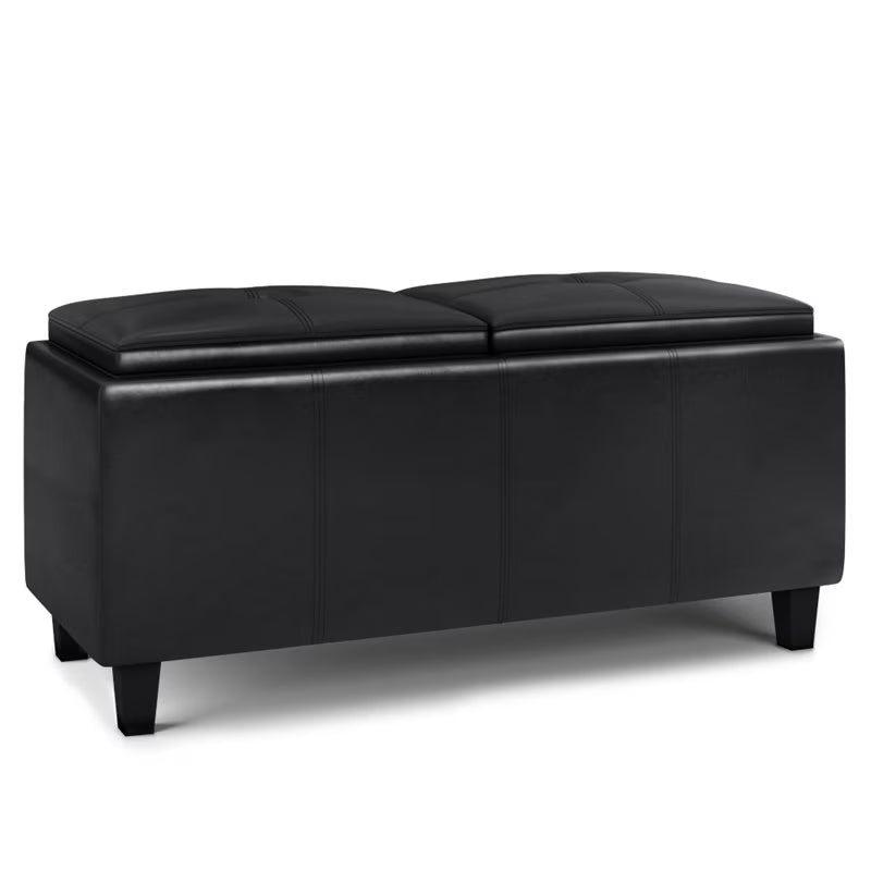 Midnight Black Faux Leather Storage Ottoman W516168