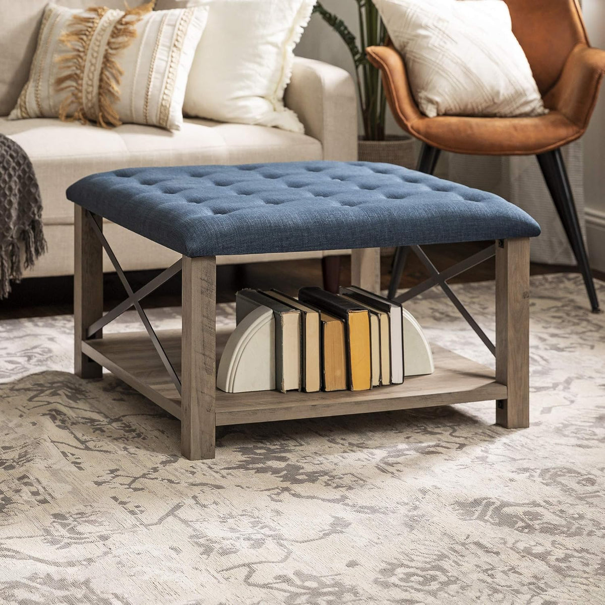 Grey Tufted Ottoman M35720