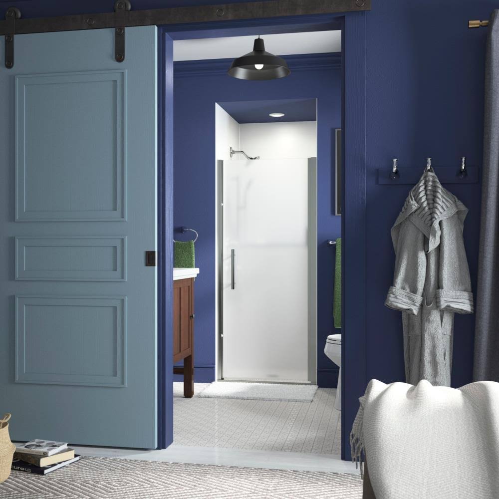 Frameless Pivot Shower Door with Frosted Glass, 33-in W x 67-in H, Nickel W21405