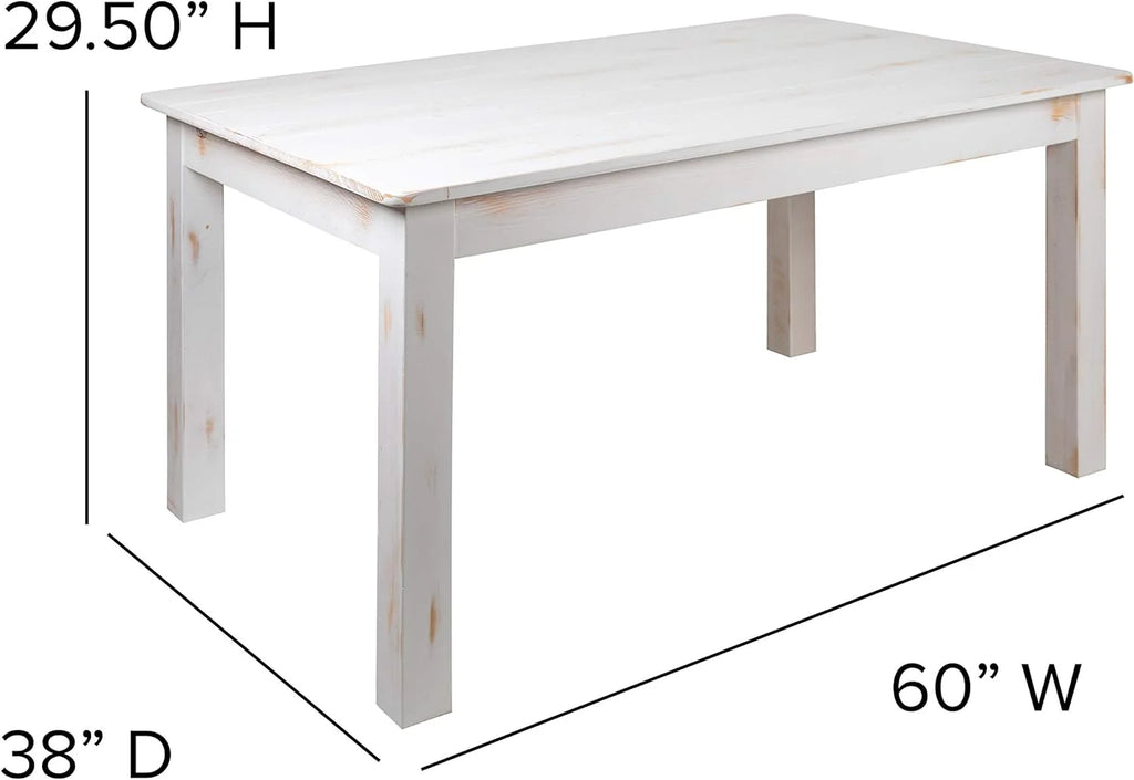 60" X 38" Rectangular Antique Rustic White Solid Pine Dining Table E4141