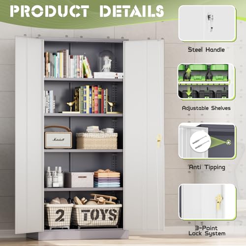 72" Black Lockable Metal Storage Cabinet with 4 Adjustable Shelves Z629