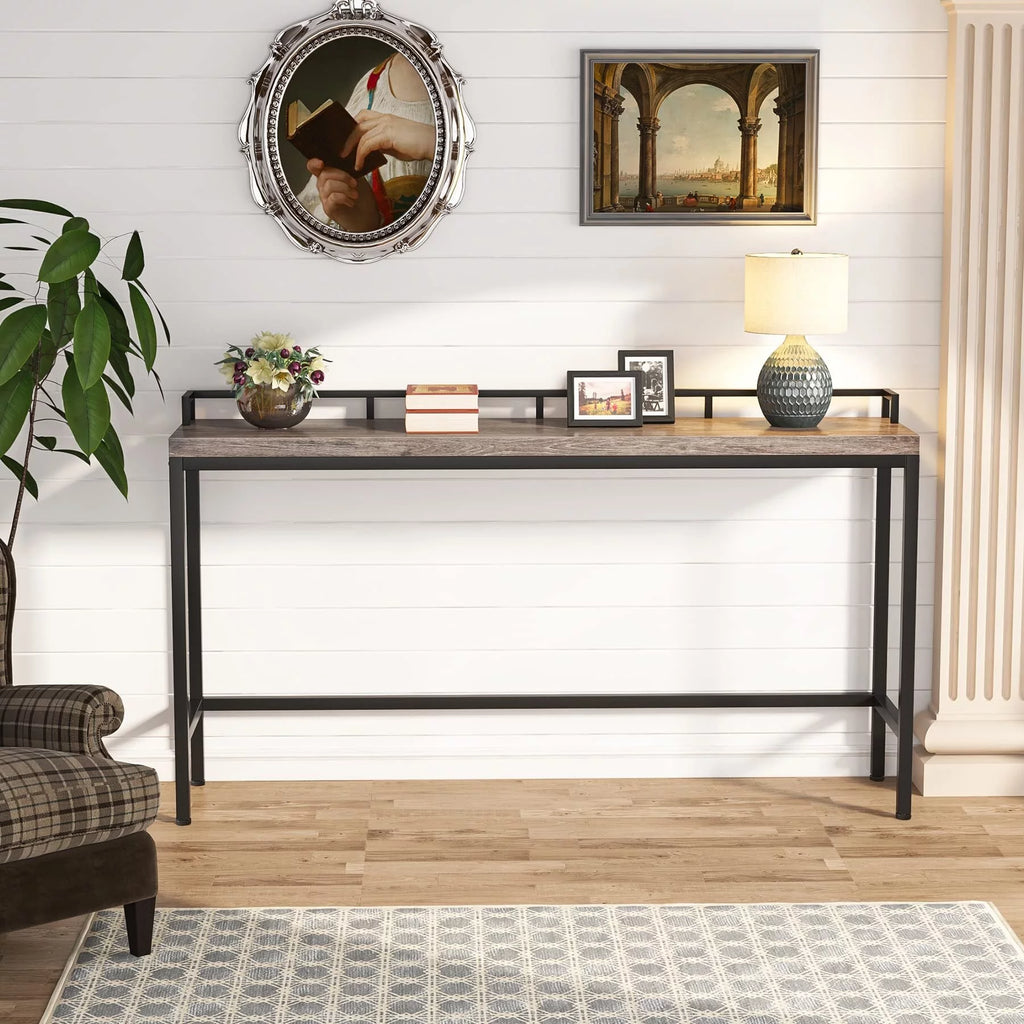 70.9 inch Long Narrow Brown Rustic Console Table O599364