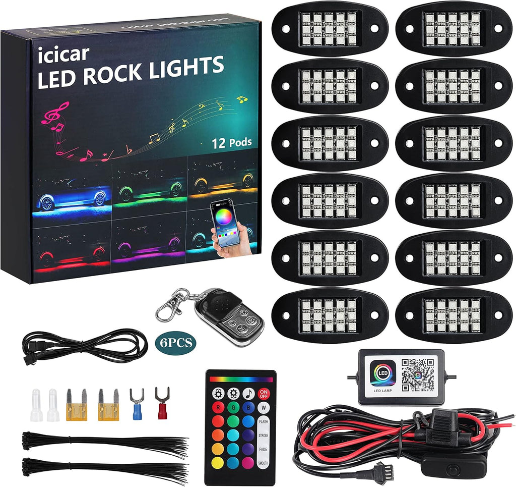 LED Rock Lights, 180 LEDs RGB IP68 Waterproof (12 Pods) B423833