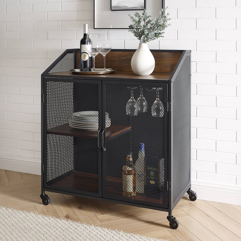 Dark Walnut Industrial Bar Cabinet Z818605