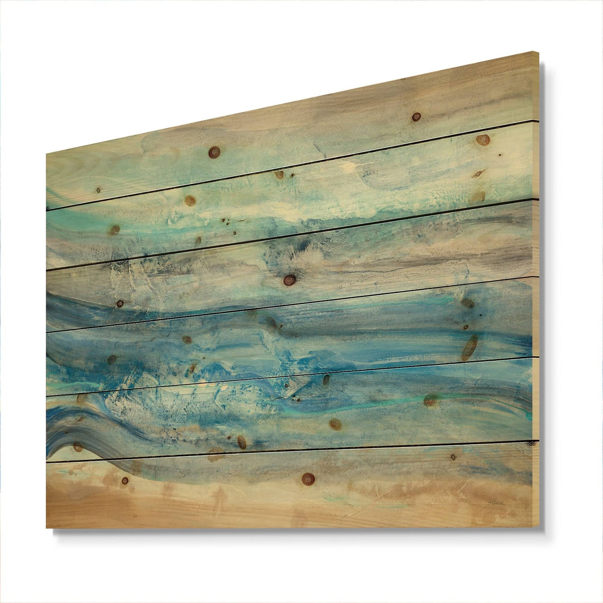 Blue Nautical Coastal Print on Natural Pine Wood I31736