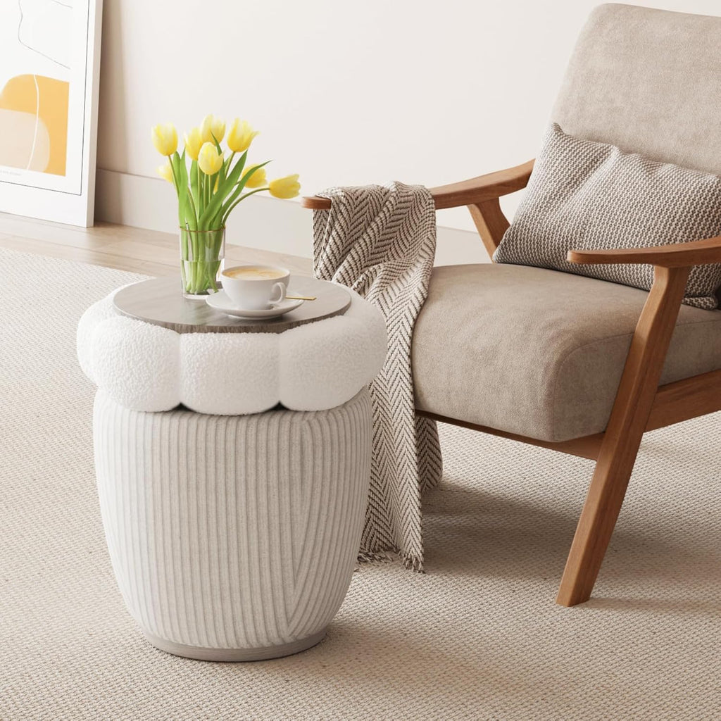 White Round Ottoman with Removable Lid R94092