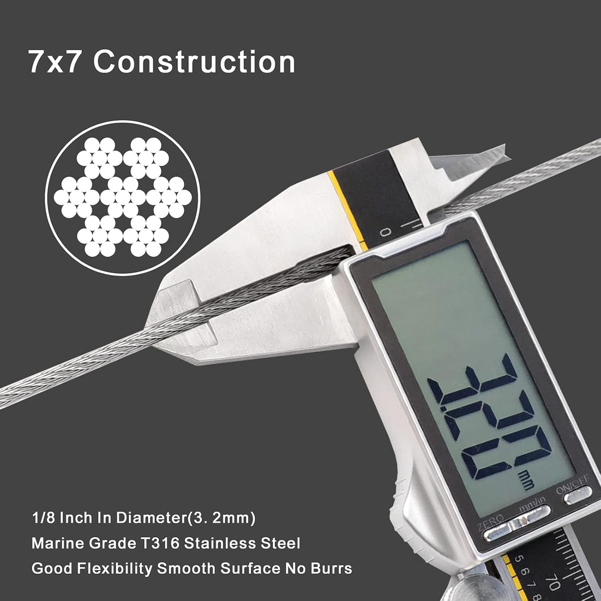 1/8 T316 Stainless Steel Cable with Cutter, 150FT Wire Rope, 7x7 Strands, Pack of 2 B5861
