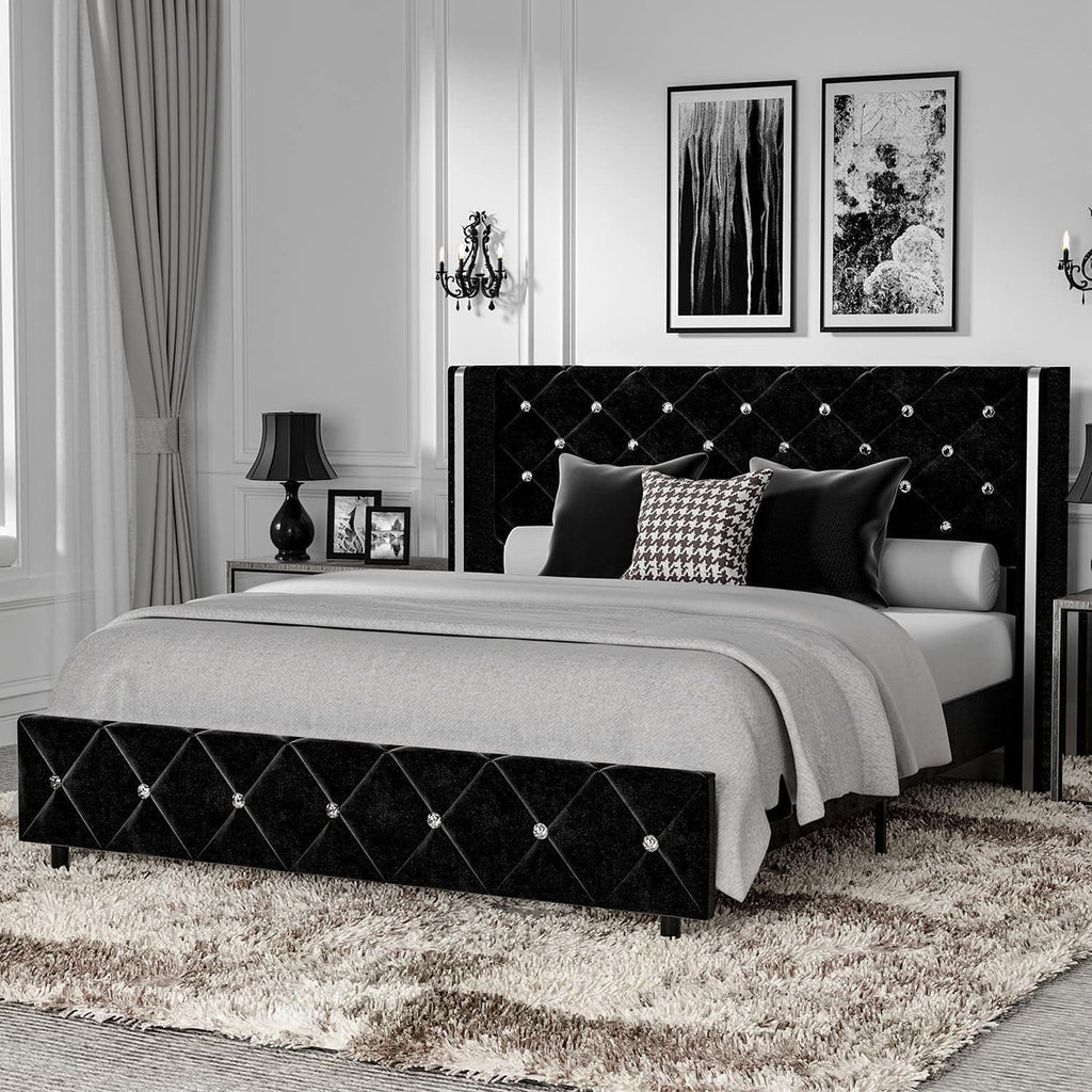 Queen Size Upholstered Platform Bed Frame with Wingback Headboard V22611