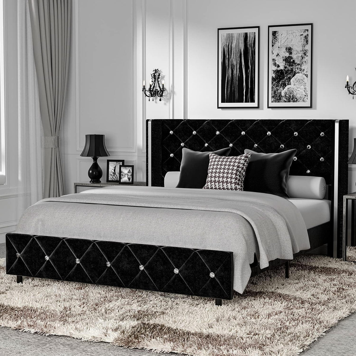 Queen Size Upholstered Platform Bed Frame with Wingback Headboard V22611