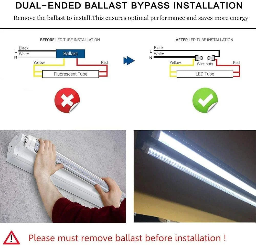 25-Pack 4ft LED Tube Light Bulbs, 6000K Cool White, 2400 Lumens Z225641