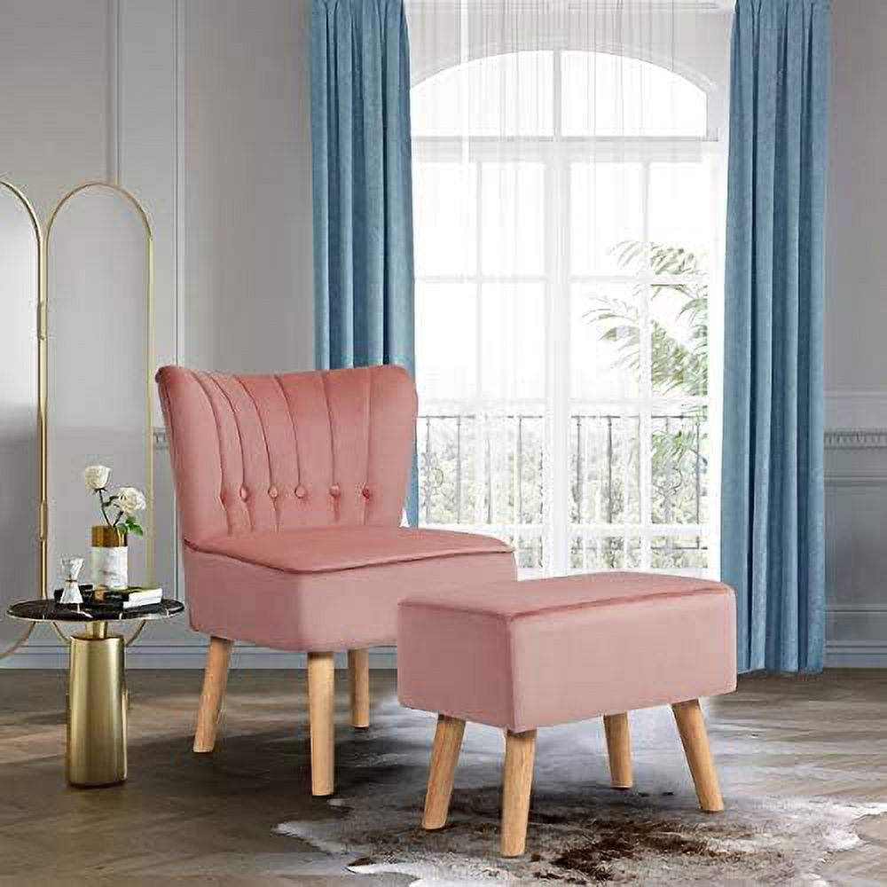 Velvet Accent Chair Ottoman Set N503727